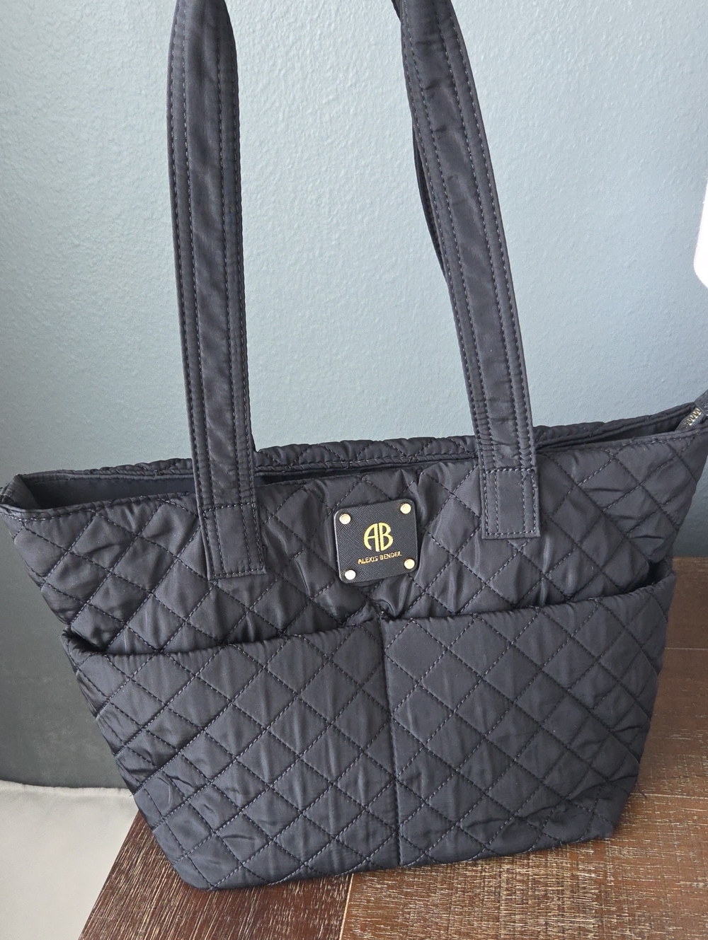 Alexis Bendel Black Quilted Tote Purse with Double Straps, Zipper Closure, NWOT